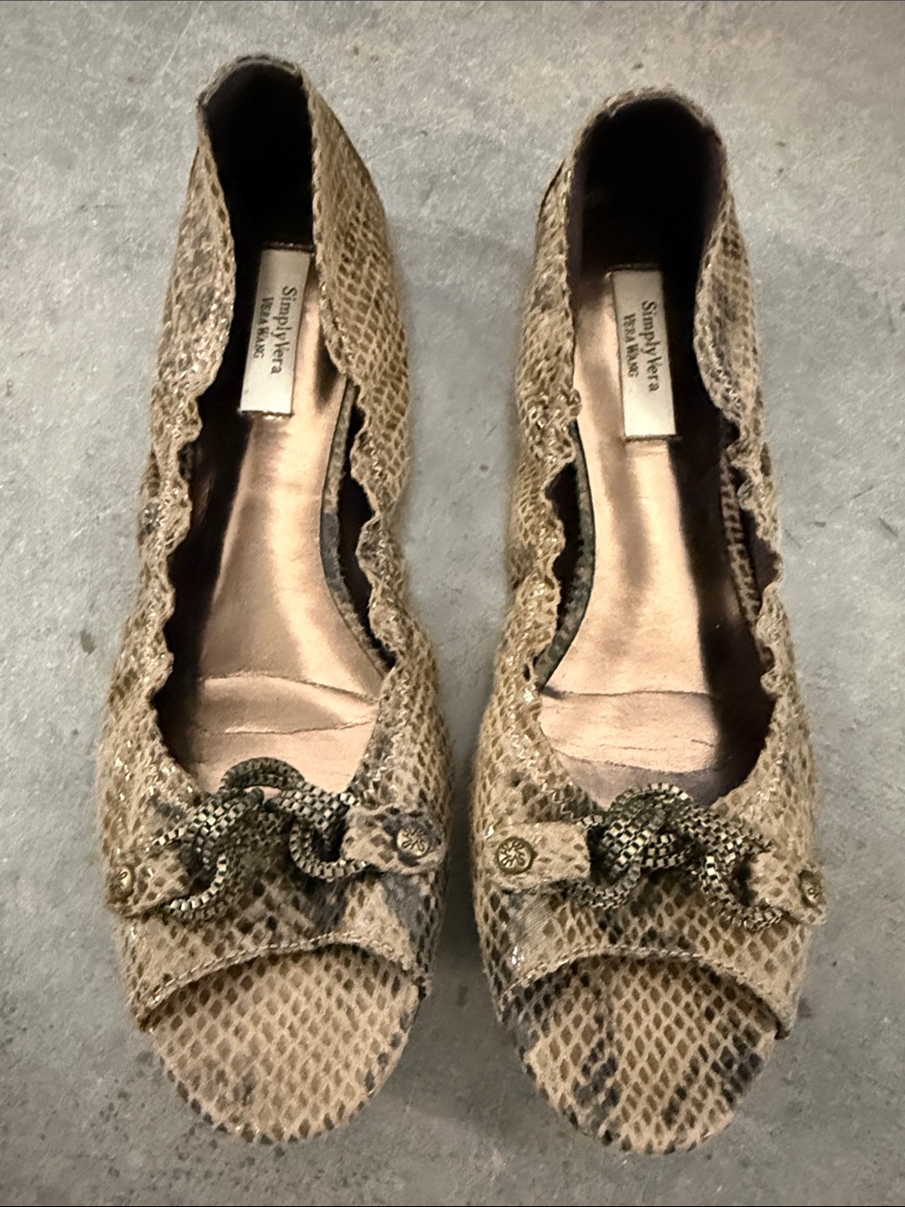 Simply Vera Vera Wang Beige Snake-Print Peep-Toe Flats